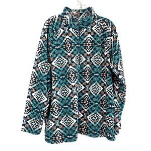 Eddie Bauer Women's Green Multi Aztec Western Quarter Zip Fleece Sweater Size 2X
